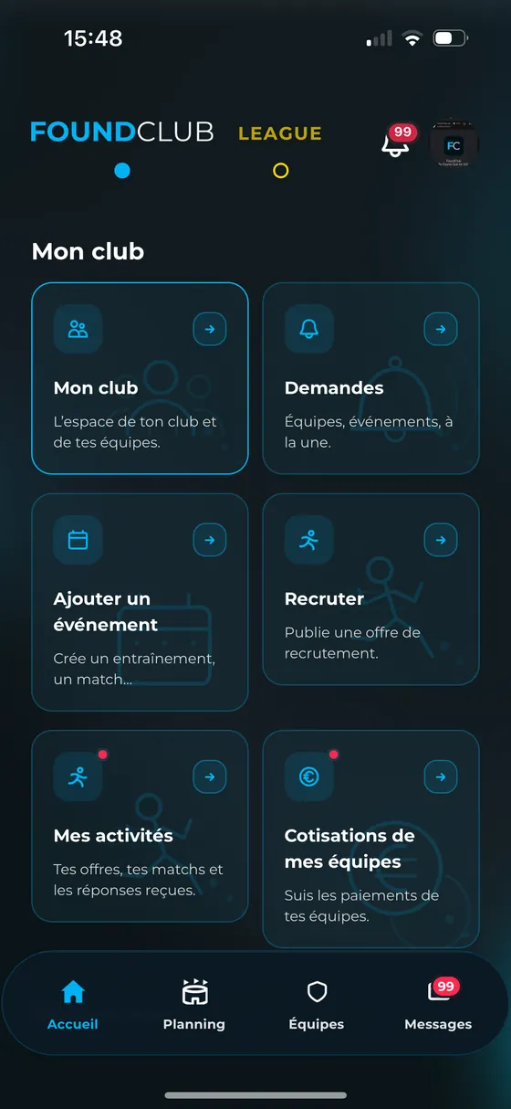 Étape 1 : sur l'accueil dirigeant, appuyer sur « Ajouter un événement »